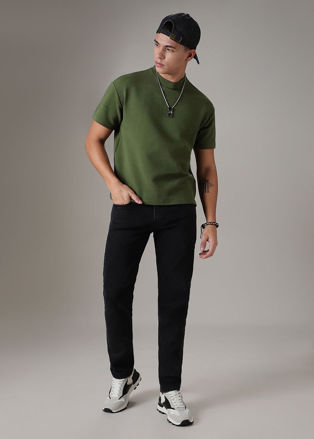 Oversized Olive Green Textured T-shirt