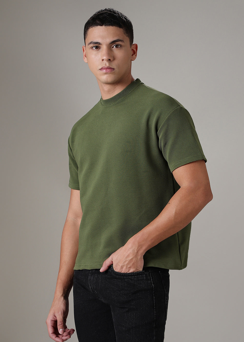 Oversized Olive Green Textured T-shirt