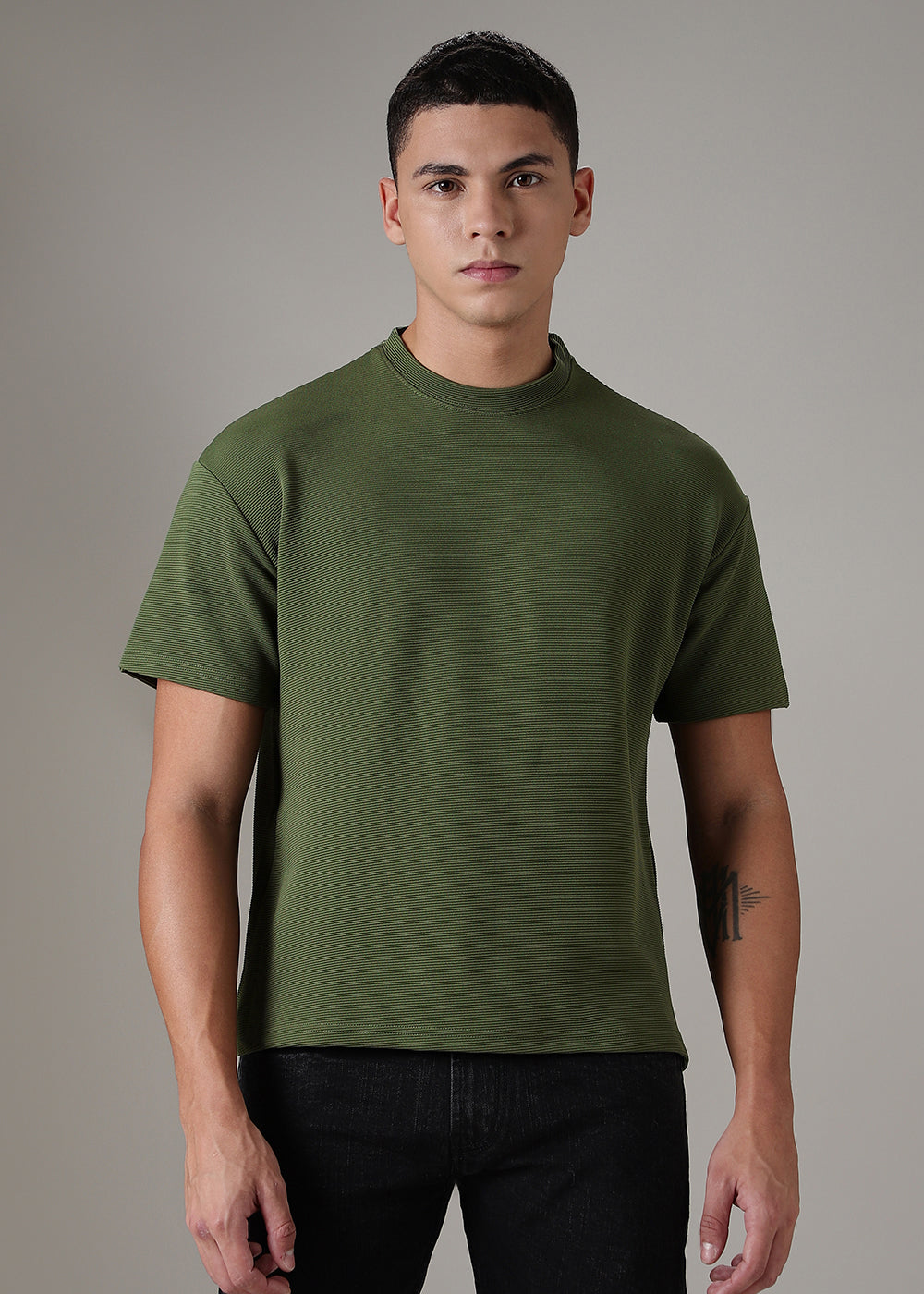 Oversized Olive Green Textured T-shirt