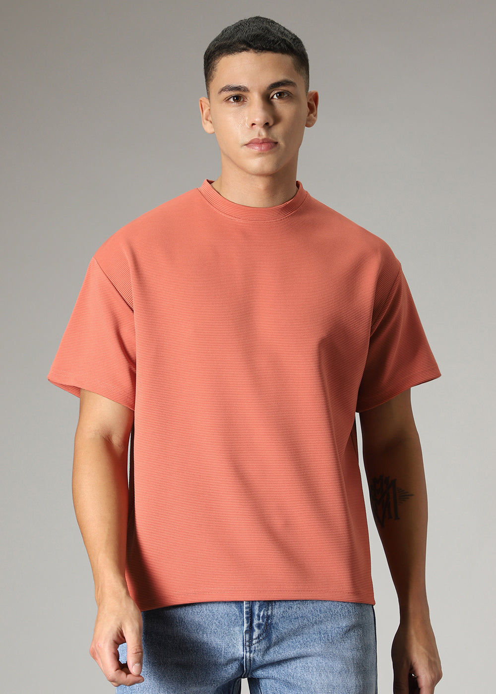 Oversized Orange  Textured T-shirt