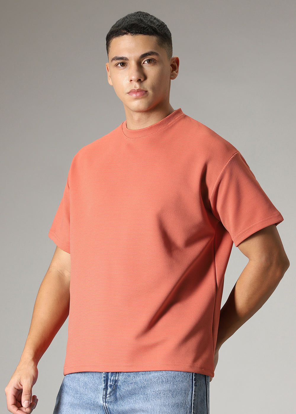 Oversized Orange  Textured T-shirt