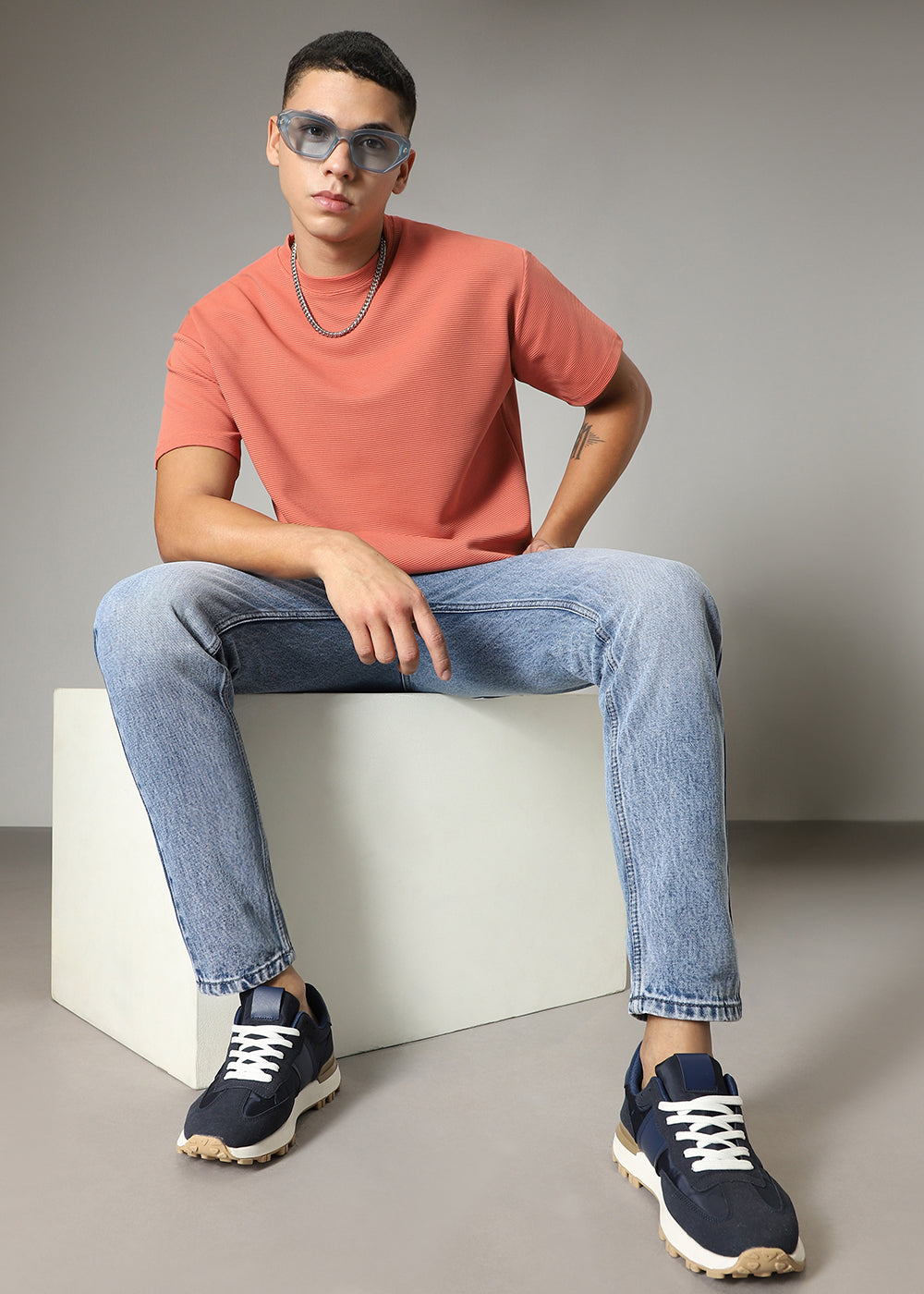Oversized Orange  Textured T-shirt