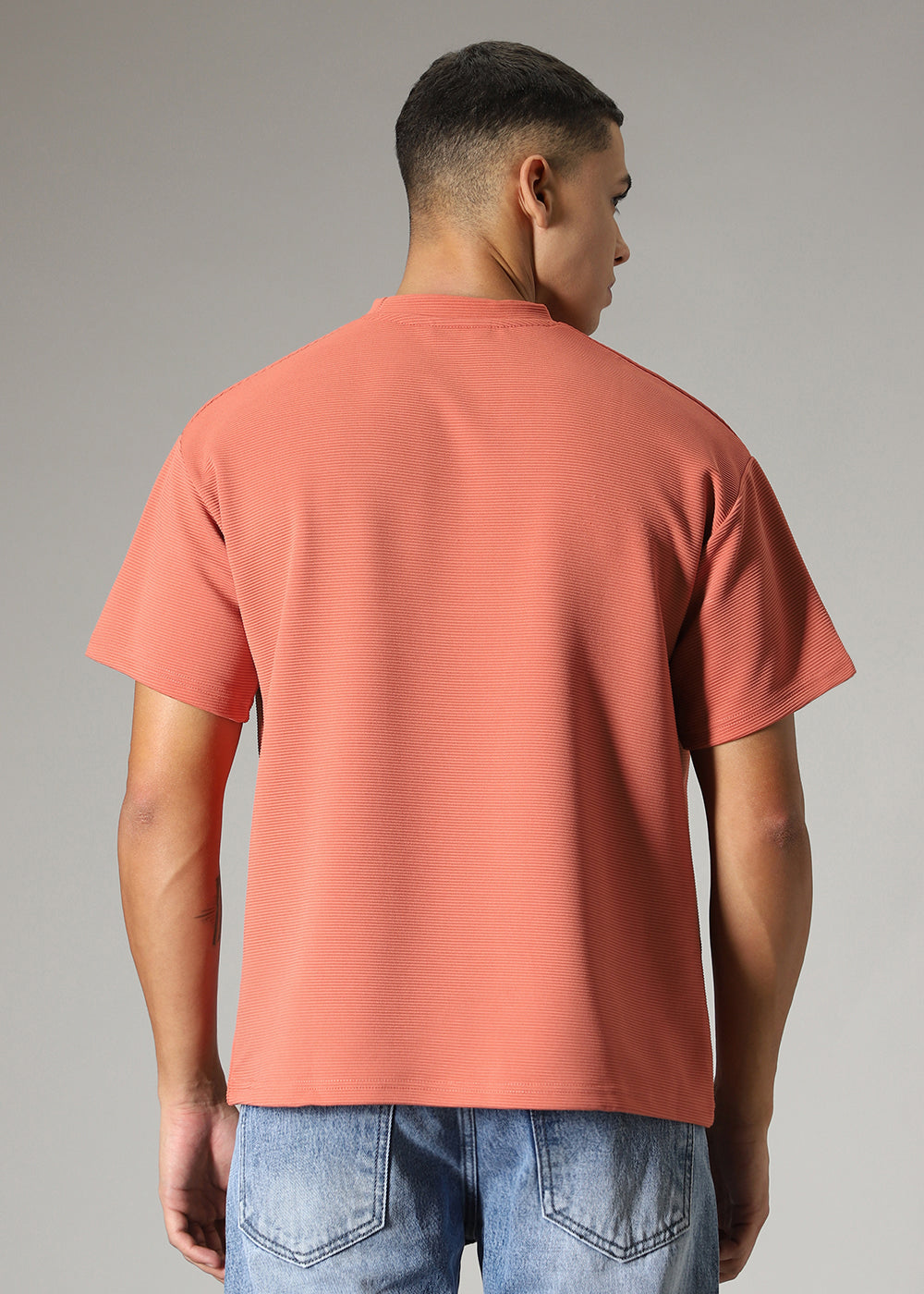 Oversized Orange  Textured T-shirt