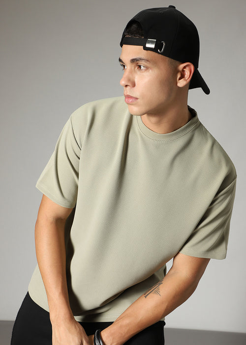 Oversized Pastel Green Textured T-shirt