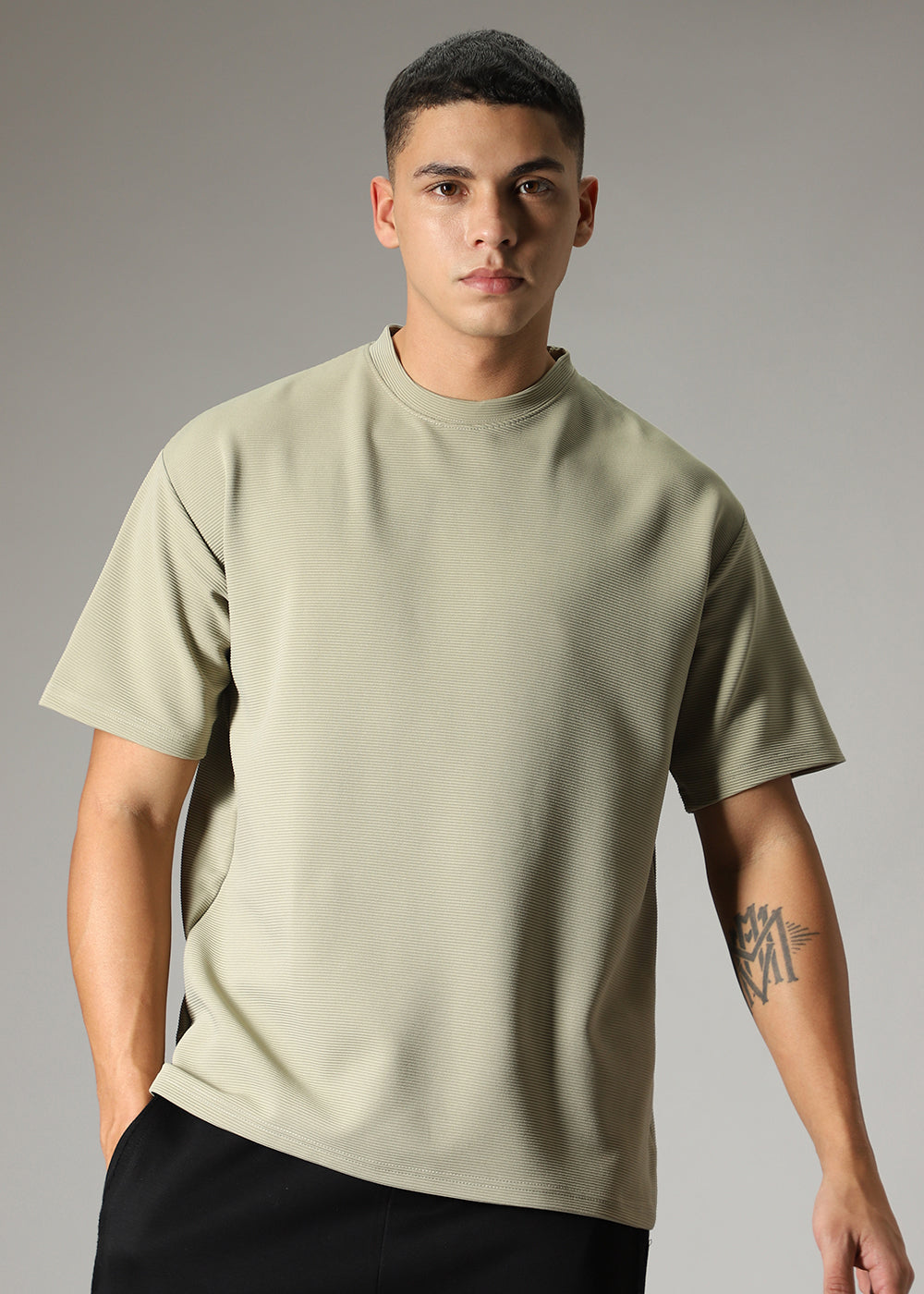 Oversized Pastel Green Textured T-shirt