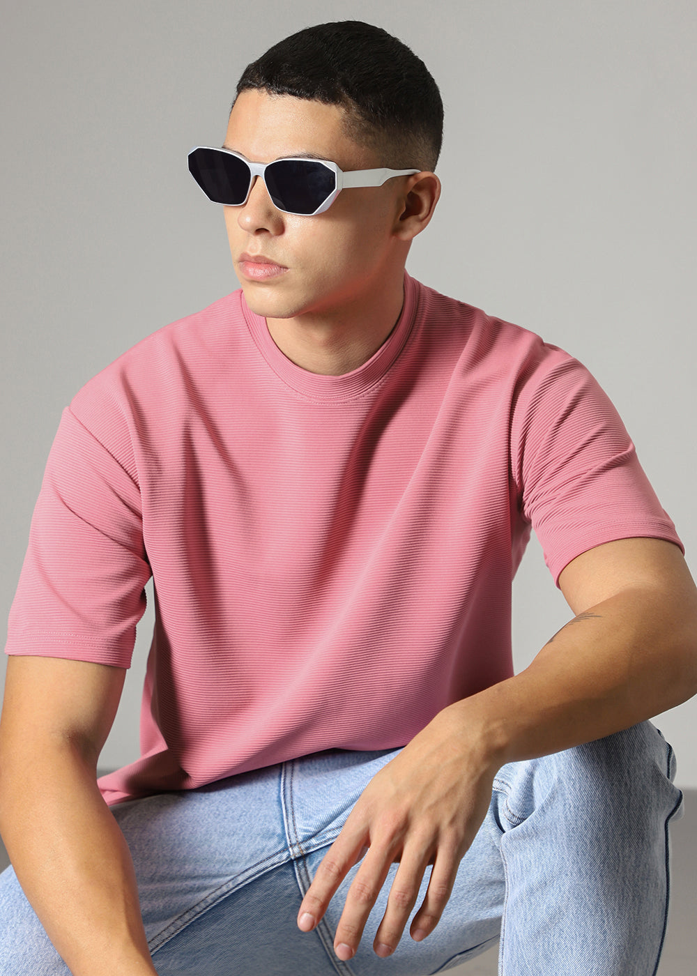 Oversized Pink Textured T-shirt