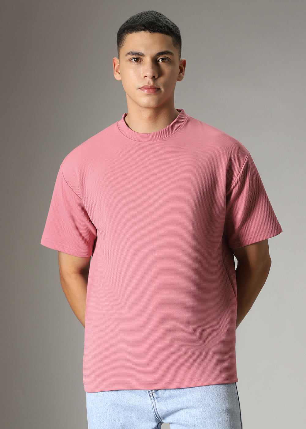 Oversized Pink Textured T-shirt