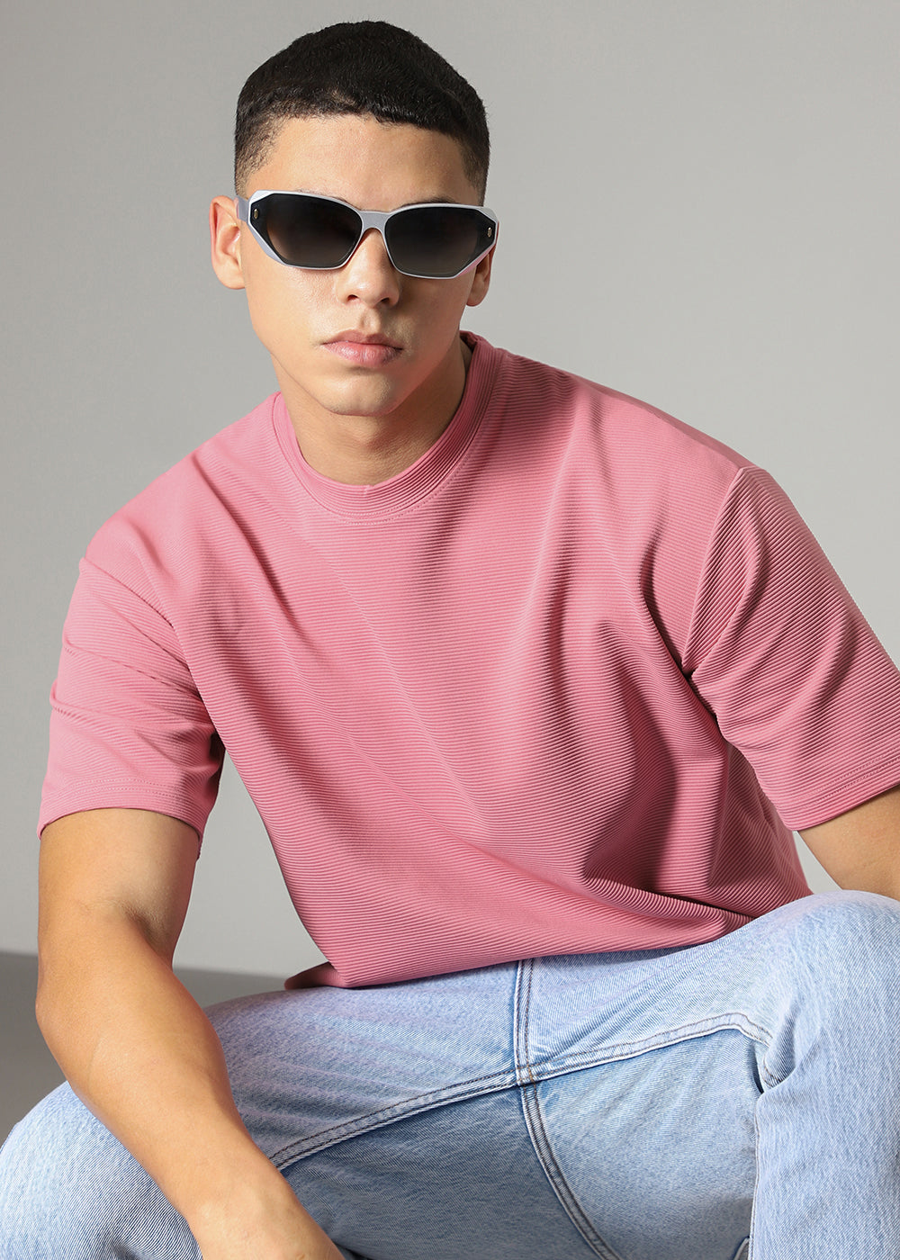 Oversized Pink Textured T-shirt