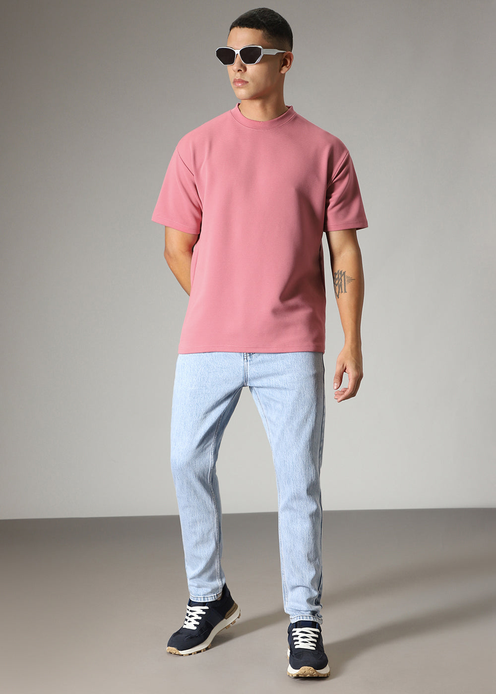 Oversized Pink Textured T-shirt