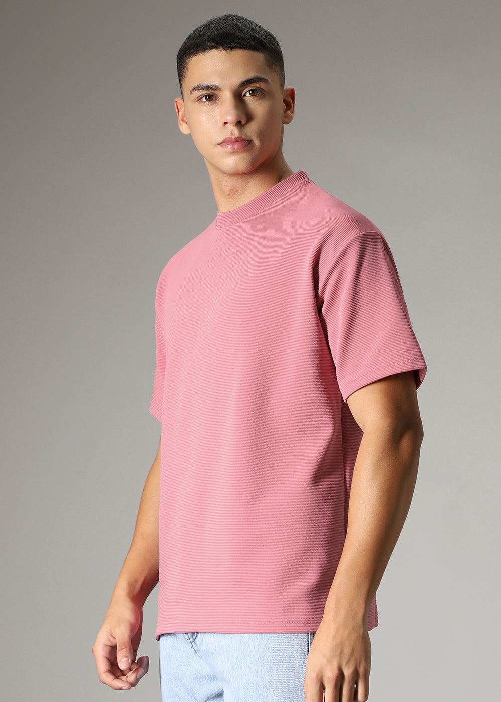 Oversized Pink Textured T-shirt