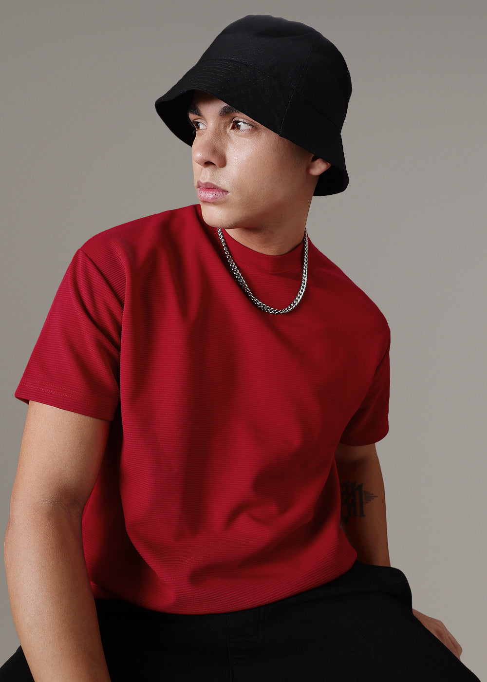 Oversized Red Textured T-shirt