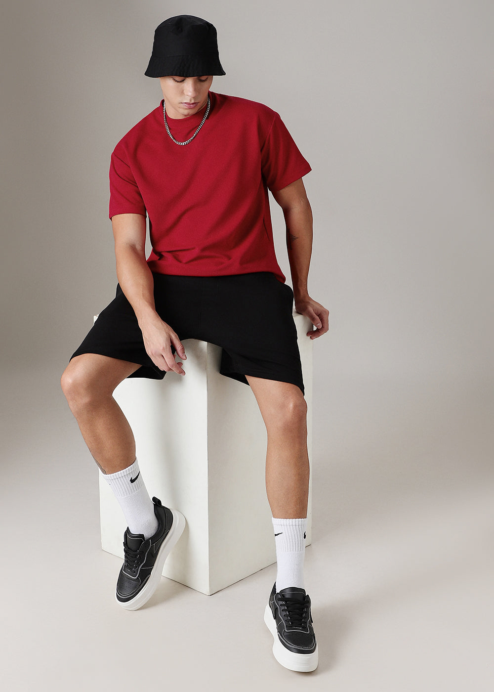 Oversized Red Textured T-shirt