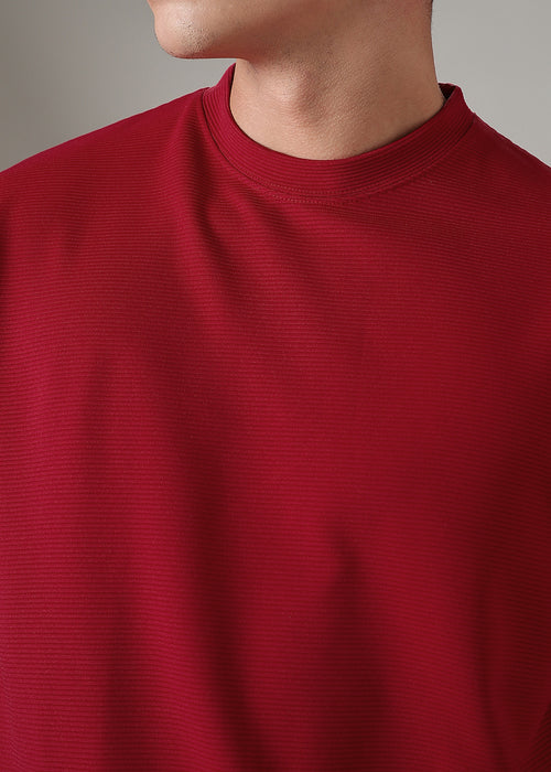 Oversized Red Textured T-shirt