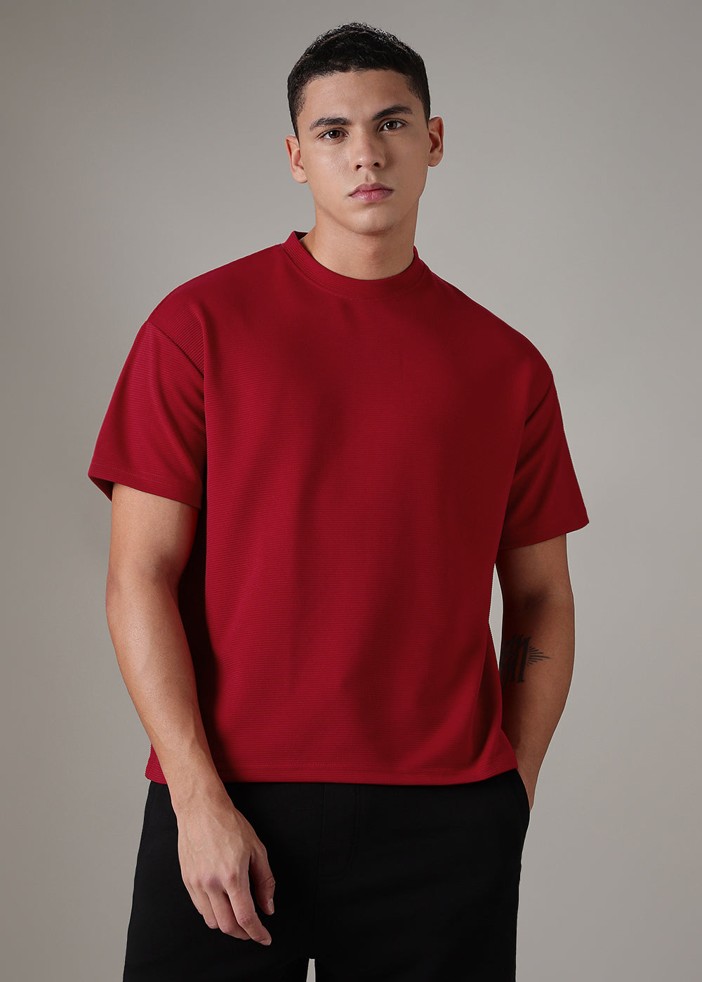 Oversized Red Textured T-shirt