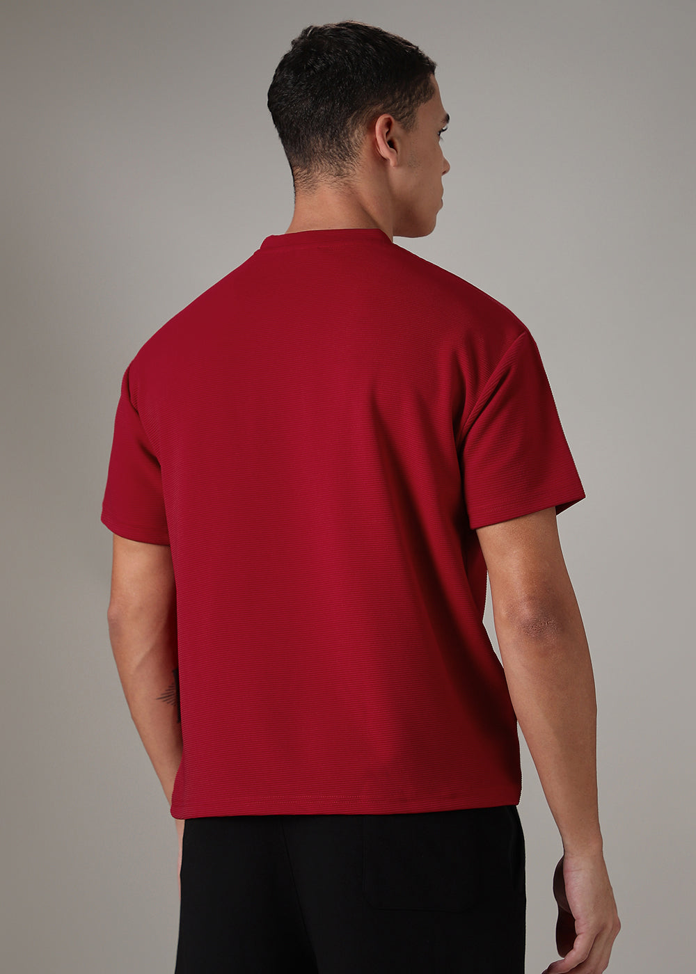 Oversized Red Textured T-shirt