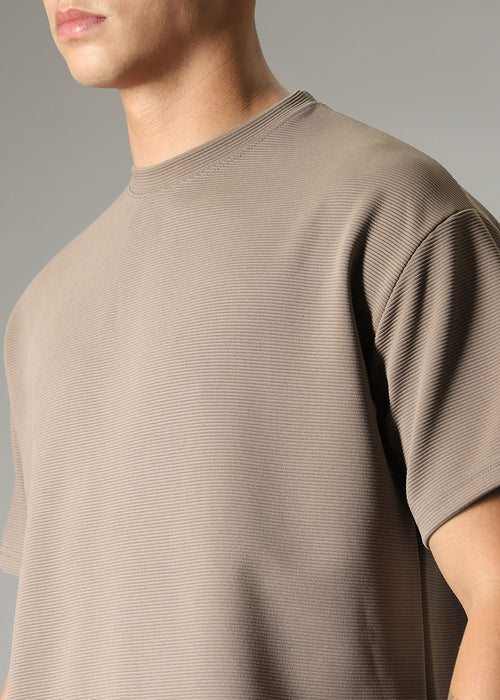 Oversized Tan Brown Textured T-shirt