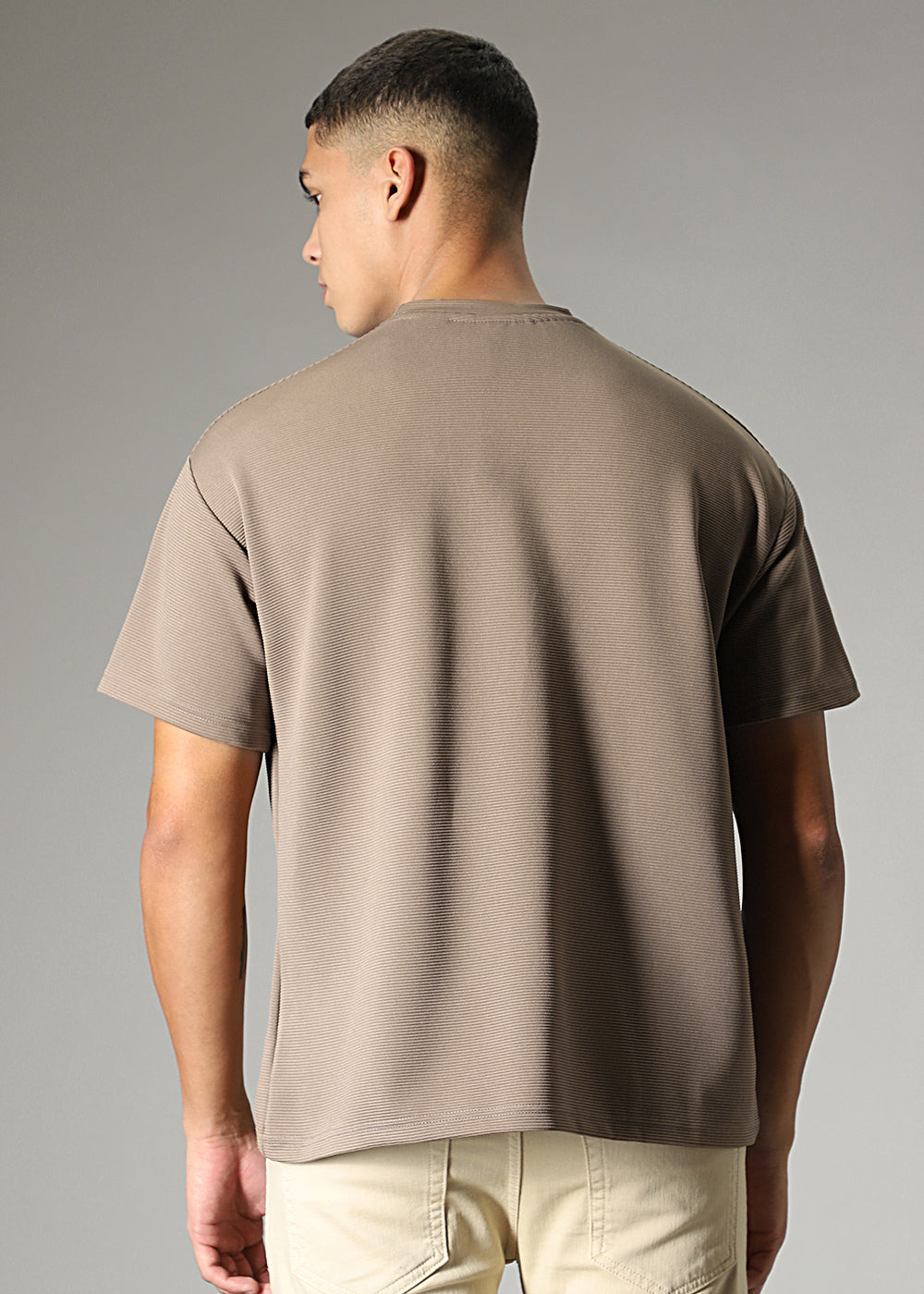 Oversized Tan Brown Textured T-shirt