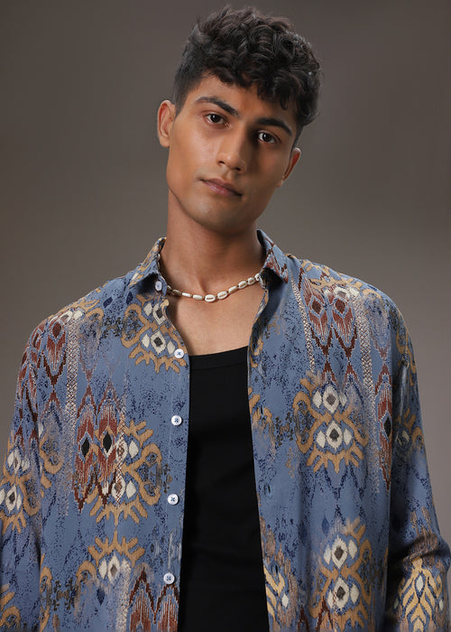 Pacific Blue Printed Feather Shirt