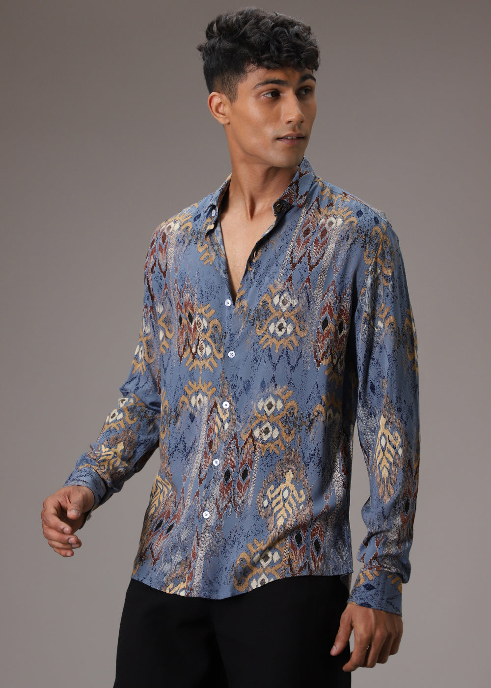 Pacific Blue Printed Feather Shirt