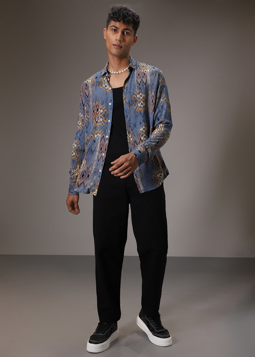 Pacific Blue Printed Feather Shirt