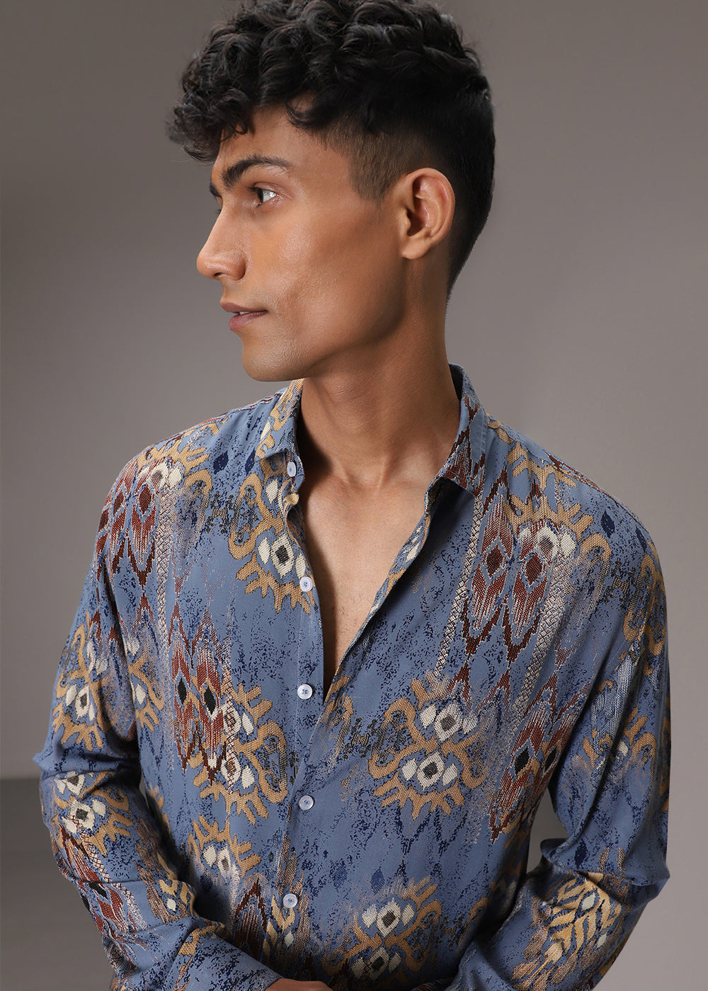 Pacific Blue Printed Feather Shirt