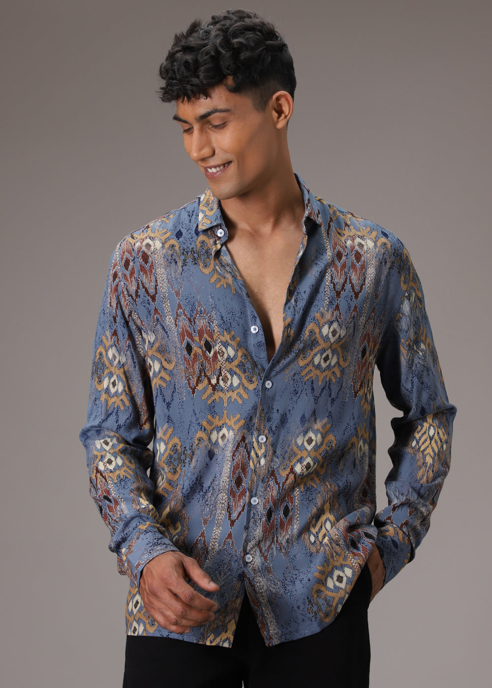 Pacific Blue Printed Feather Shirt