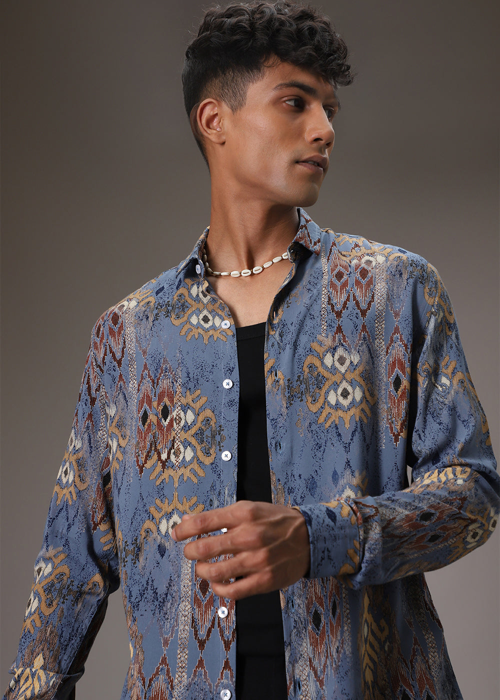 Pacific Blue Printed Feather Shirt