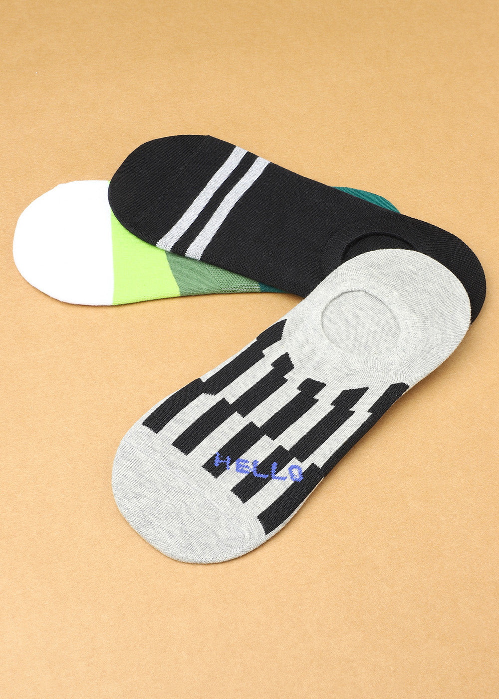 Set Of 3 Striped No Show Socks