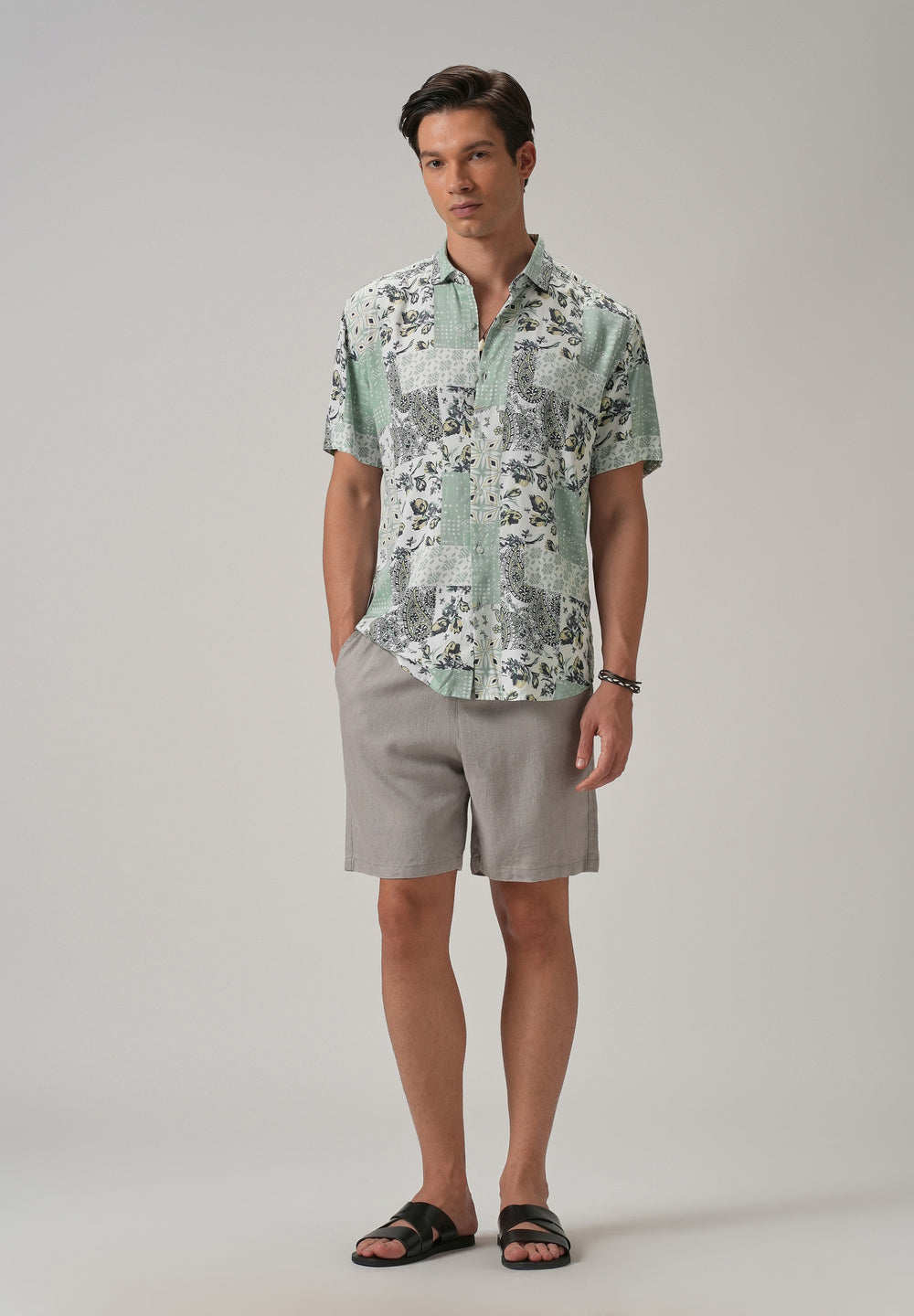 Paisley Mint Green Print Half Sleeve Shirt