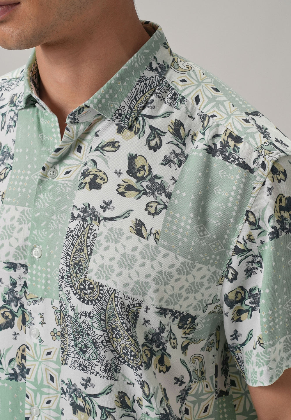 Paisley Mint Green Print Half Sleeve Shirt