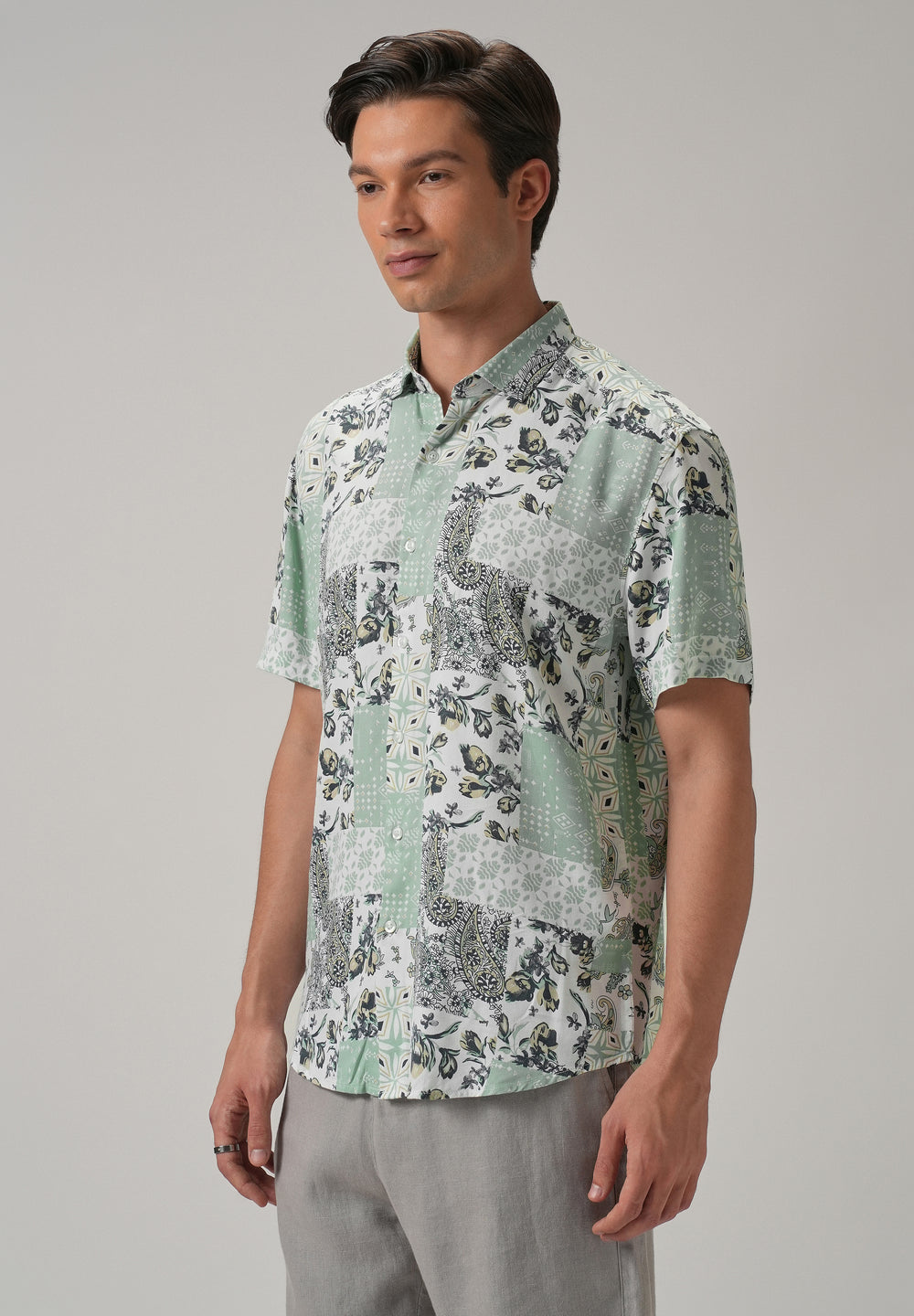 Paisley Mint Green Print Half Sleeve Shirt