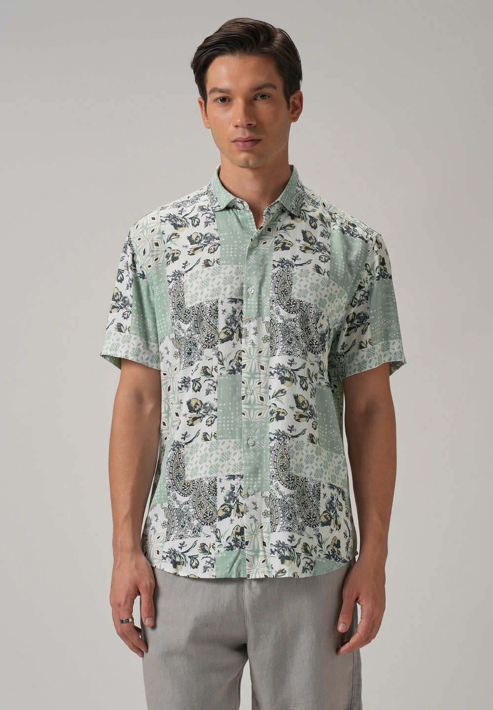 Paisley Mint Green Print Half Sleeve Shirt