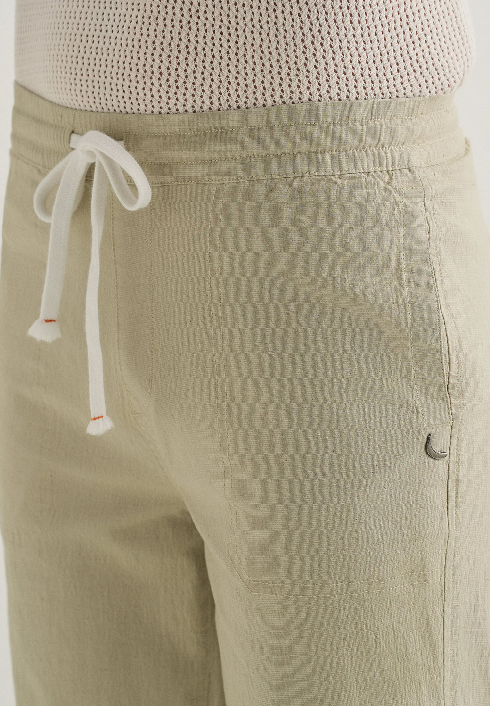 Pale Khaki Drawstring Cotton Linen Pant