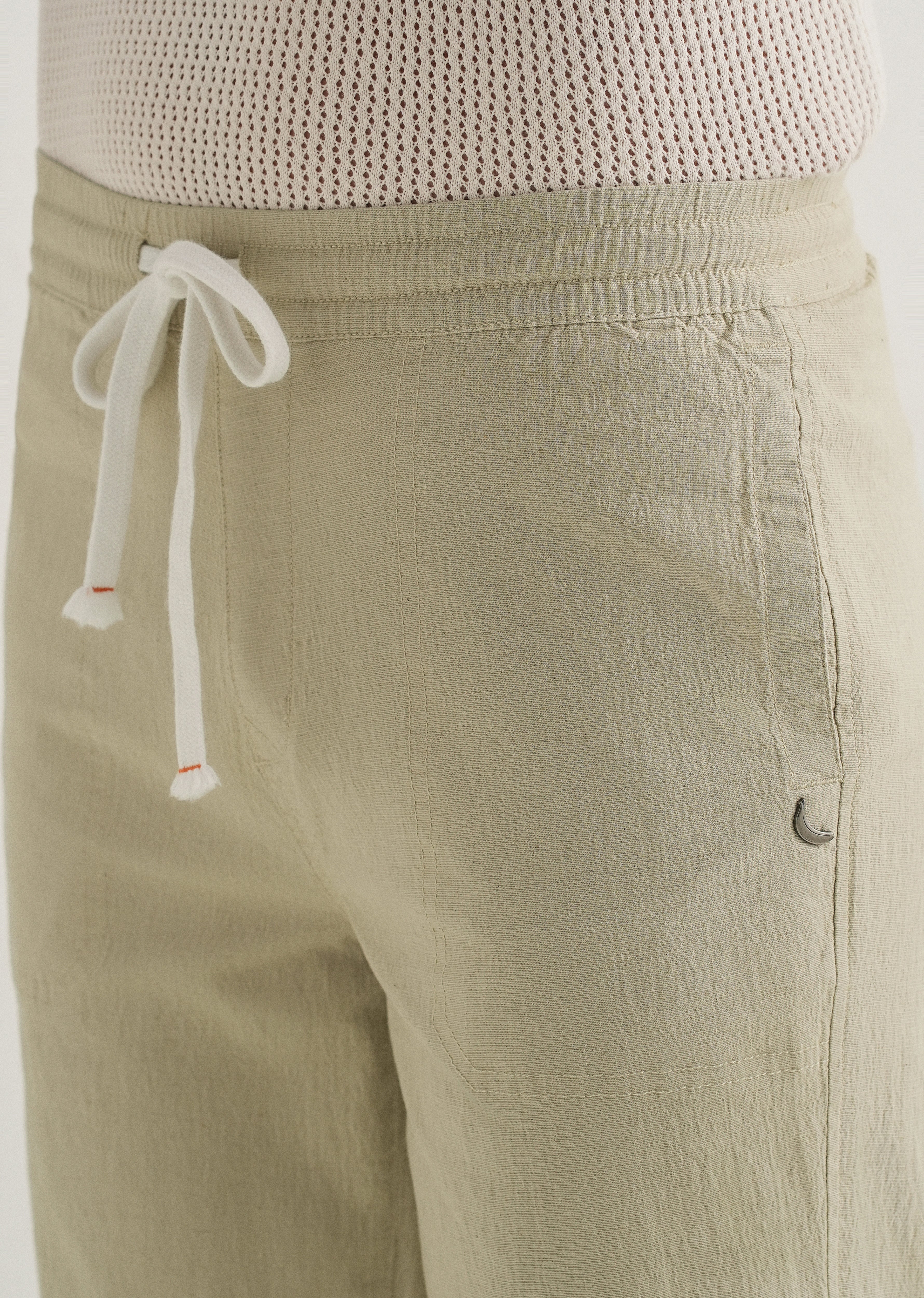Pale Khaki Drawstring Cotton Linen Pant
