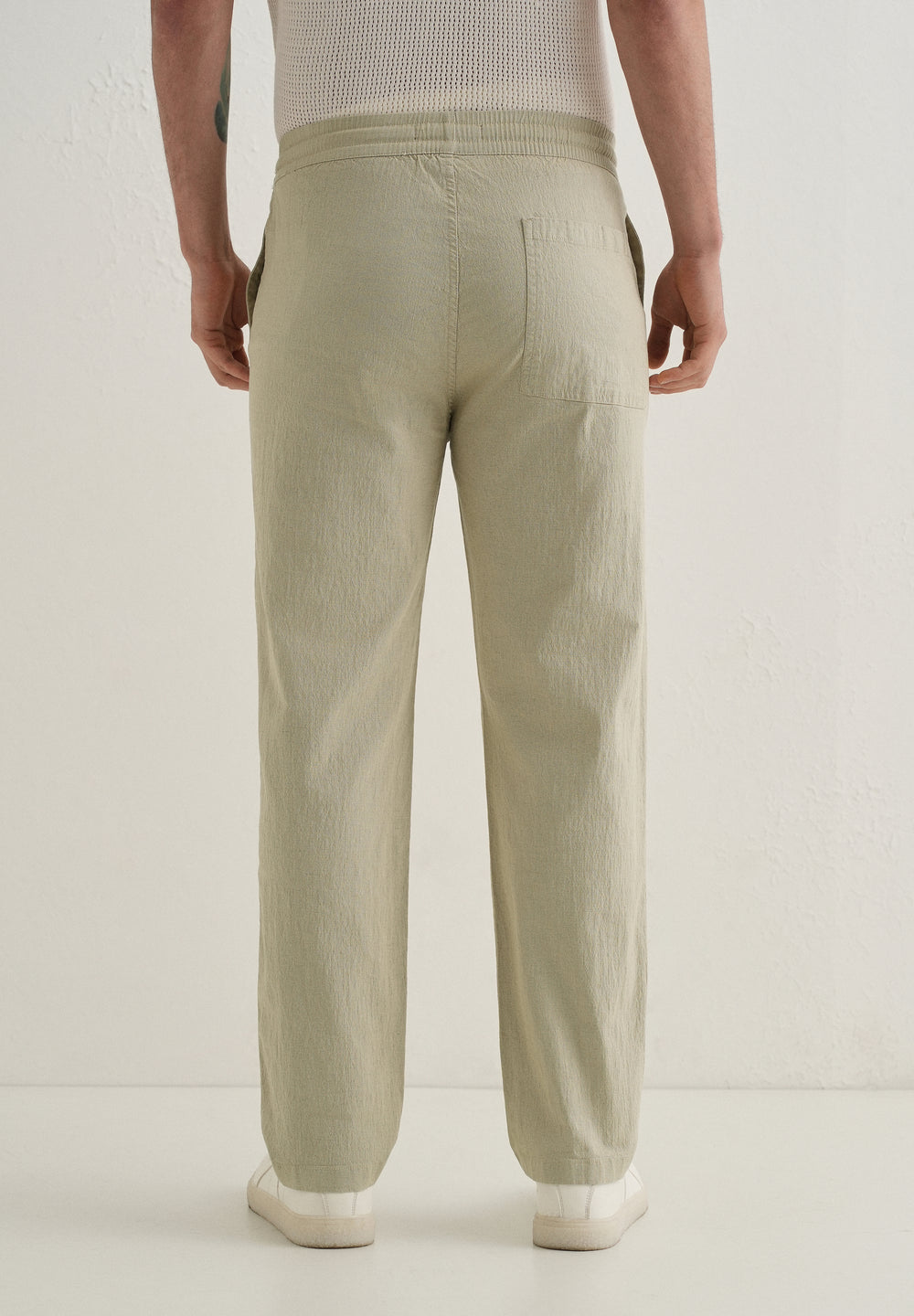 Pale Khaki Drawstring Cotton Linen Pant