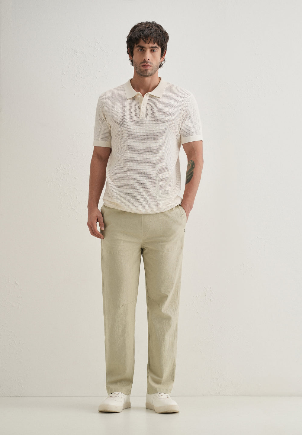 Pale Khaki Drawstring Cotton Linen Pant