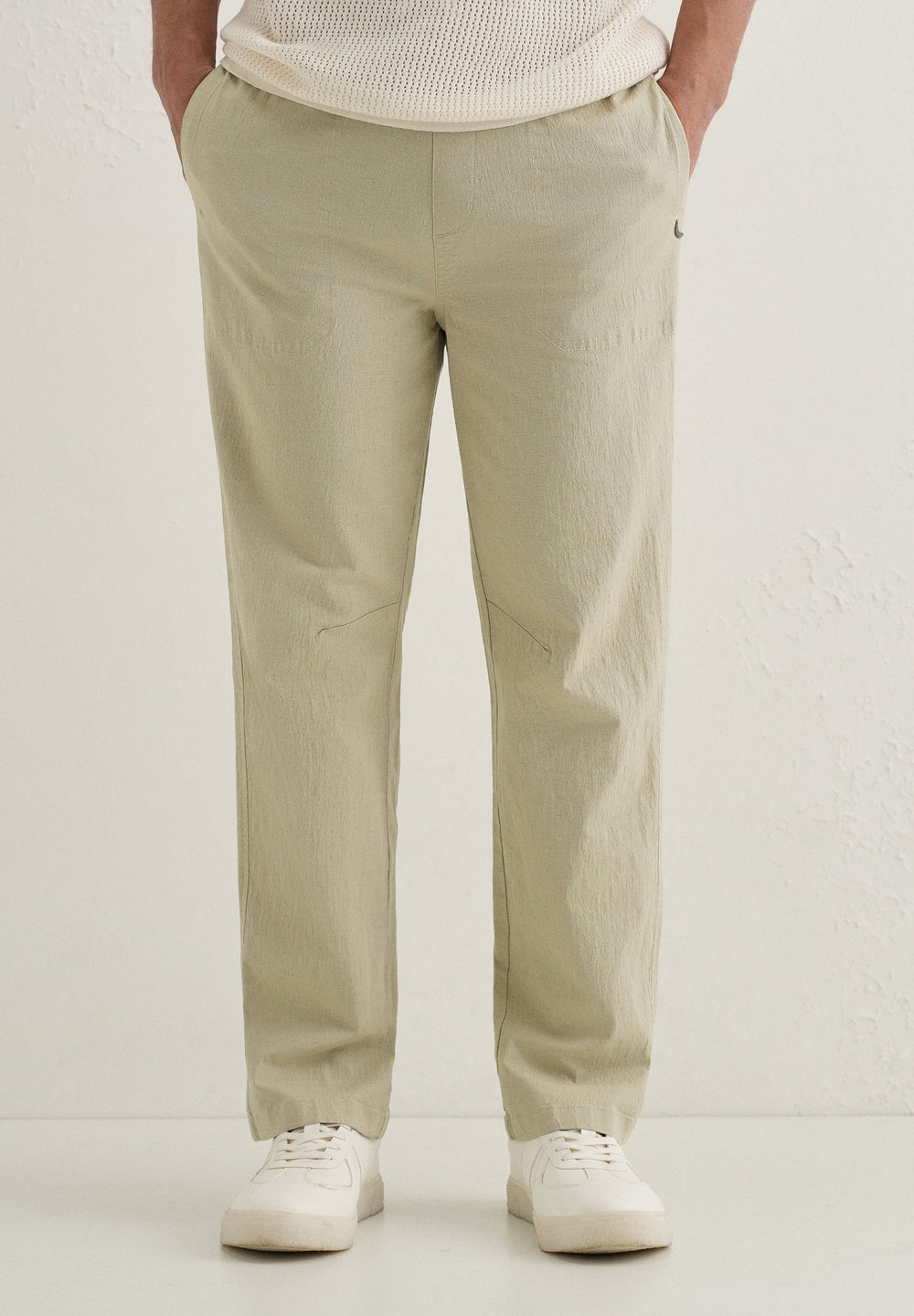 Pale Khaki Drawstring Cotton Linen Pant
