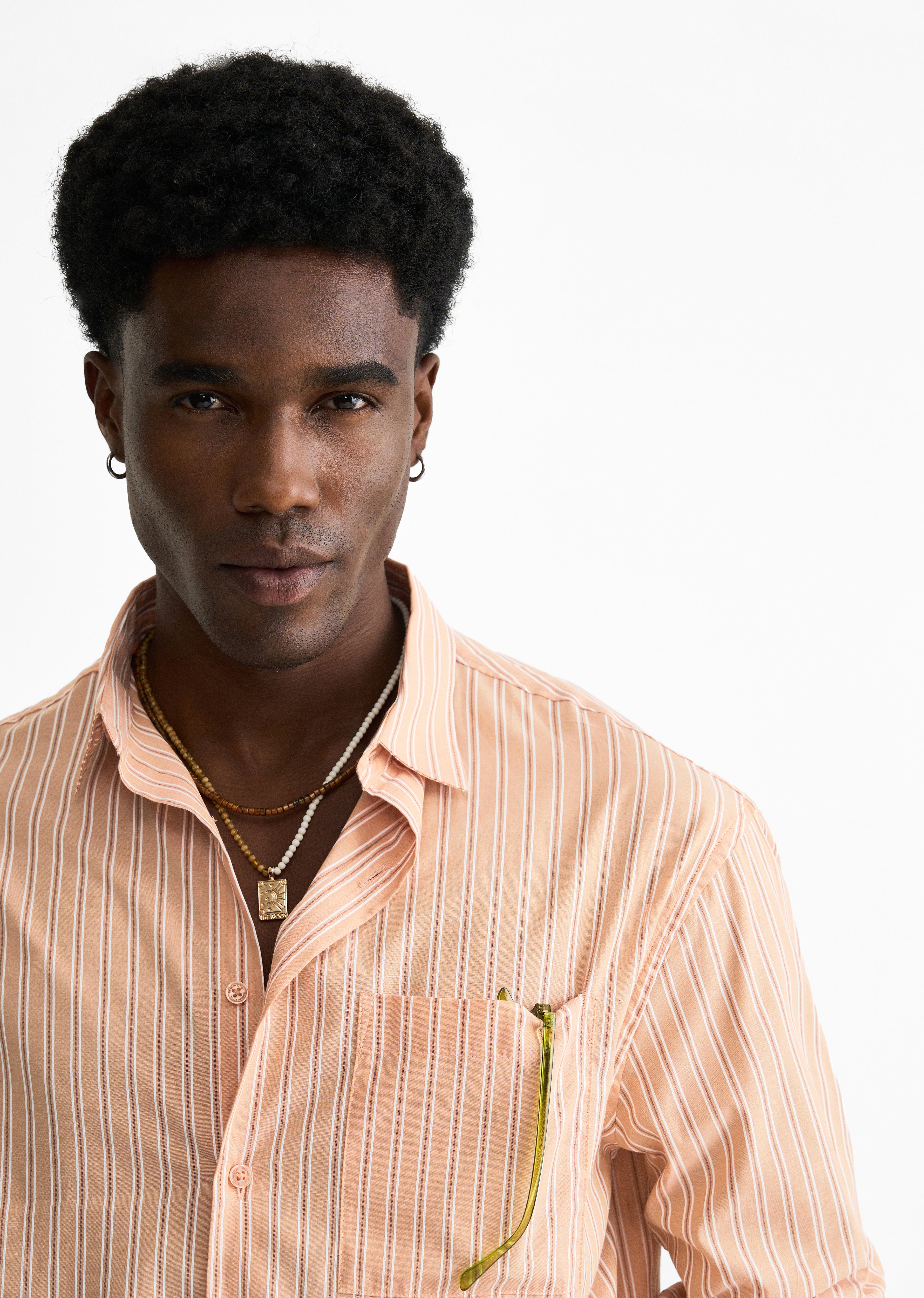 Pale Orange Cotton Striped Boxy Shirt