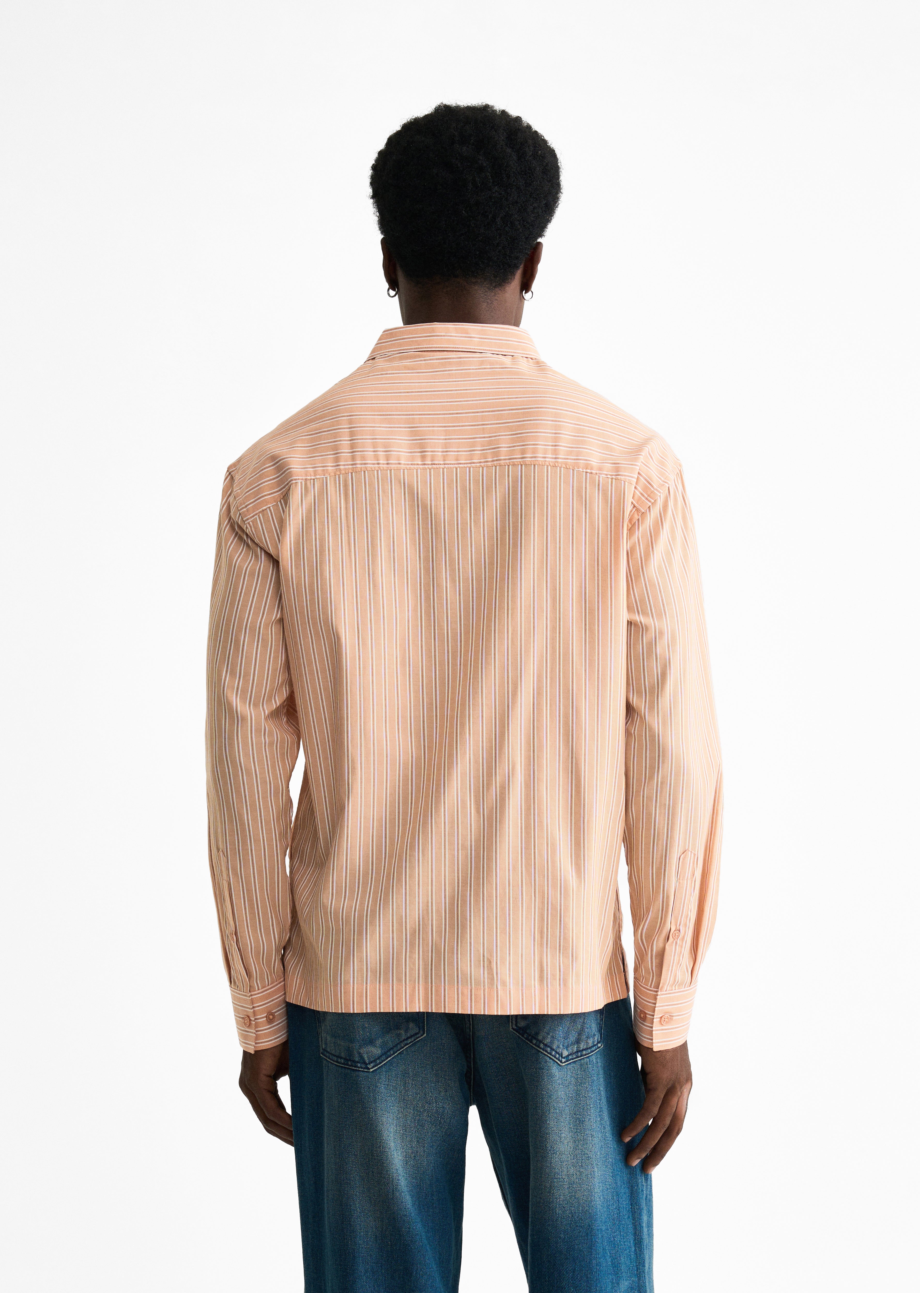 Pale Orange Cotton Striped Boxy Shirt