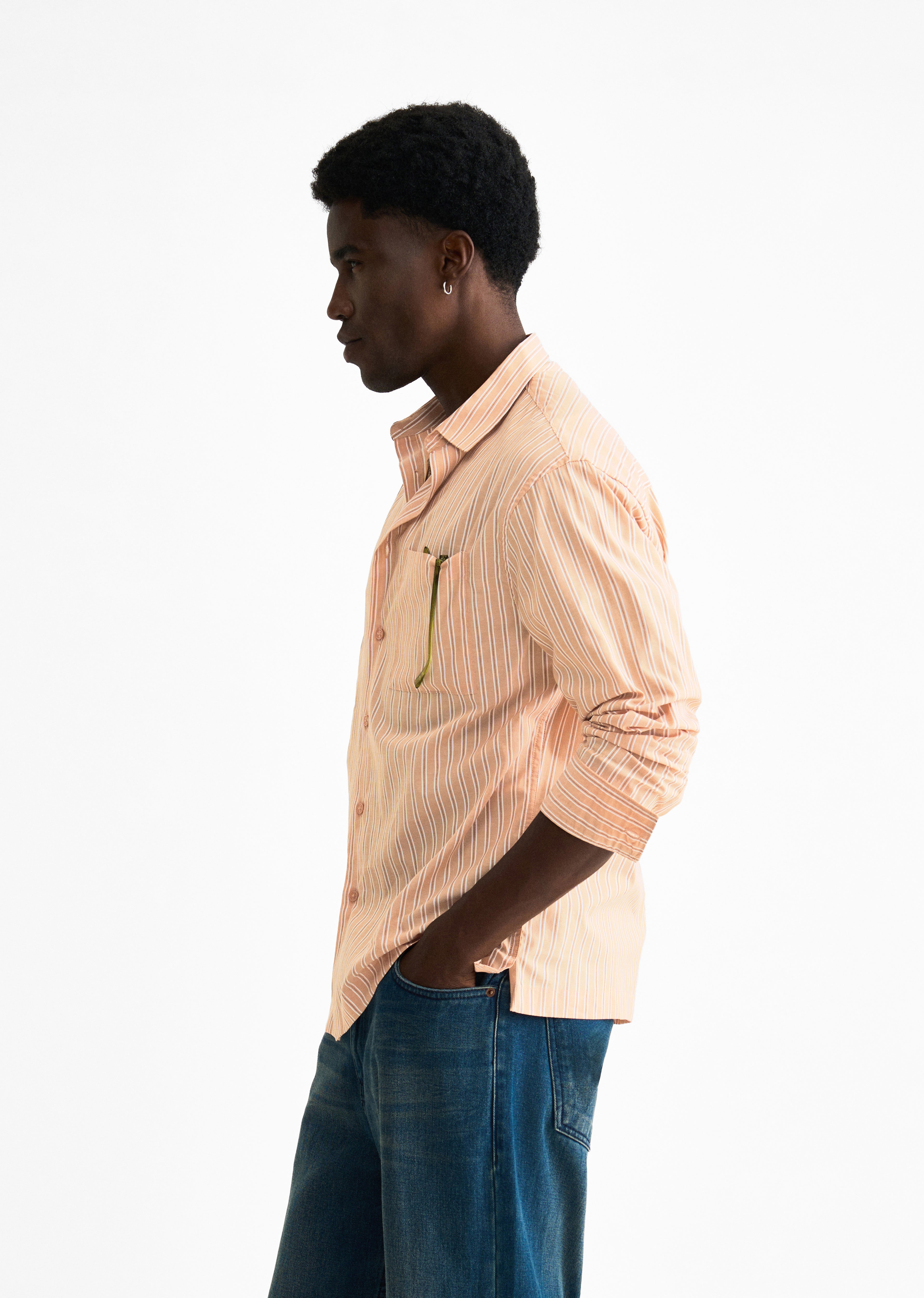 Pale Orange Cotton Striped Boxy Shirt