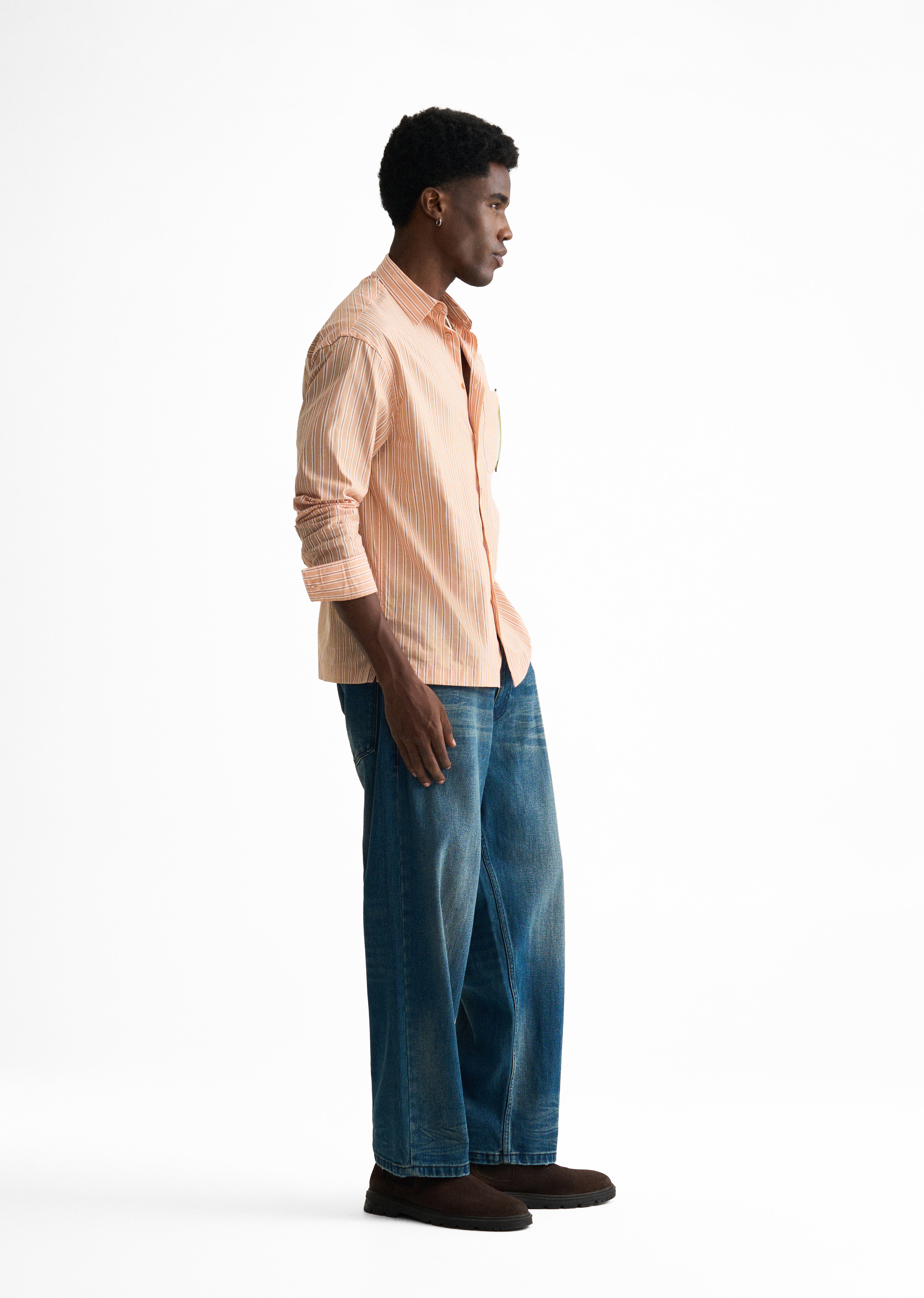 Pale Orange Cotton Striped Boxy Shirt
