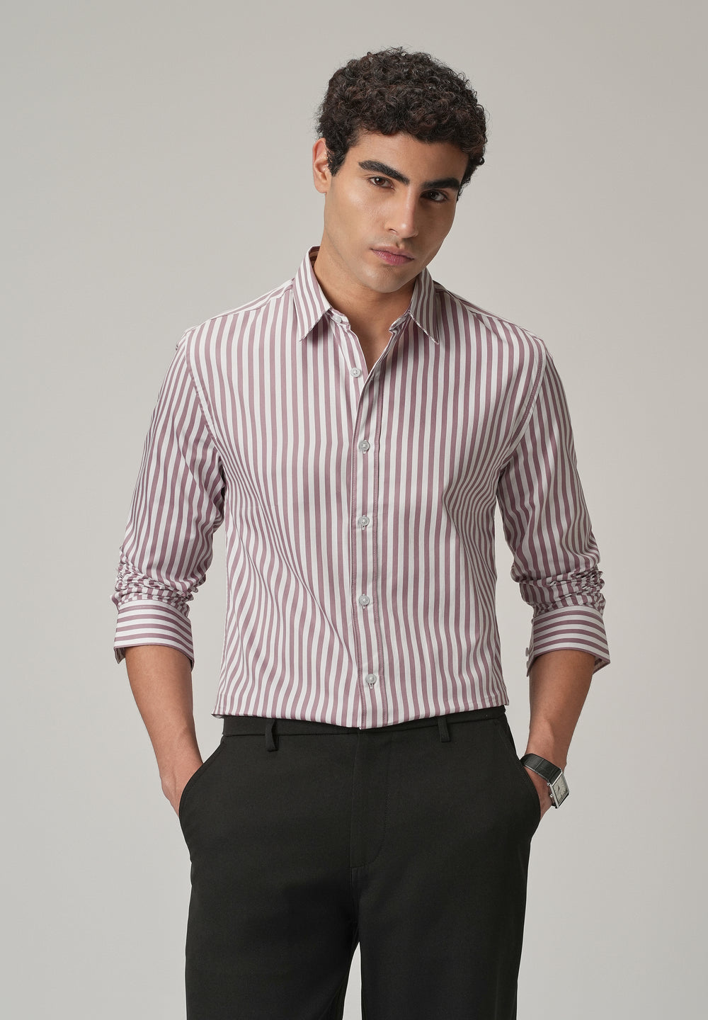 Pale Pink Satin Pin Stripe Shirt