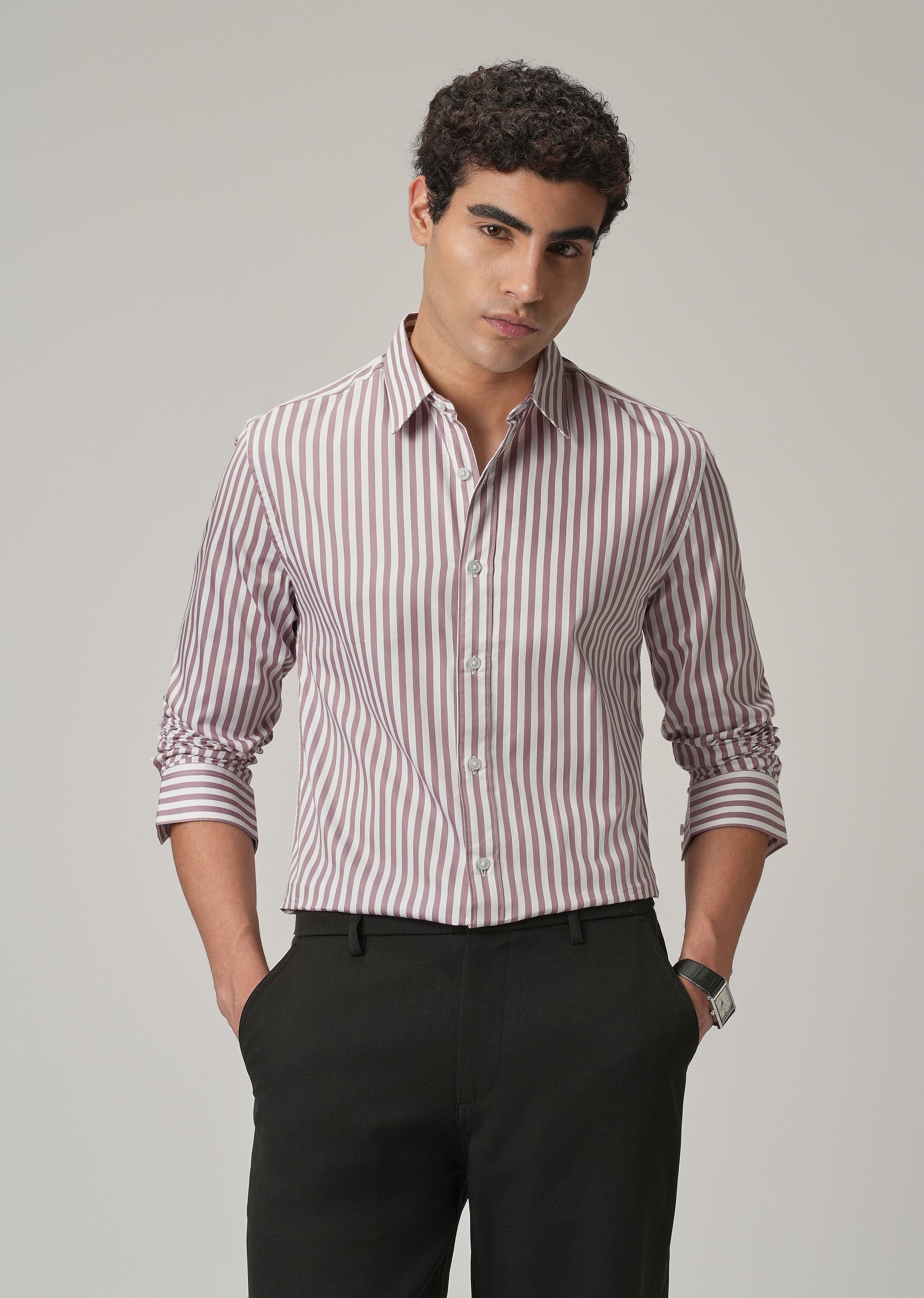 Pale Pink Satin Pin Stripe Shirt