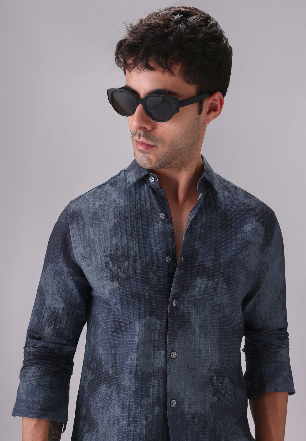 Paralleled Line Blue Printed Shirt