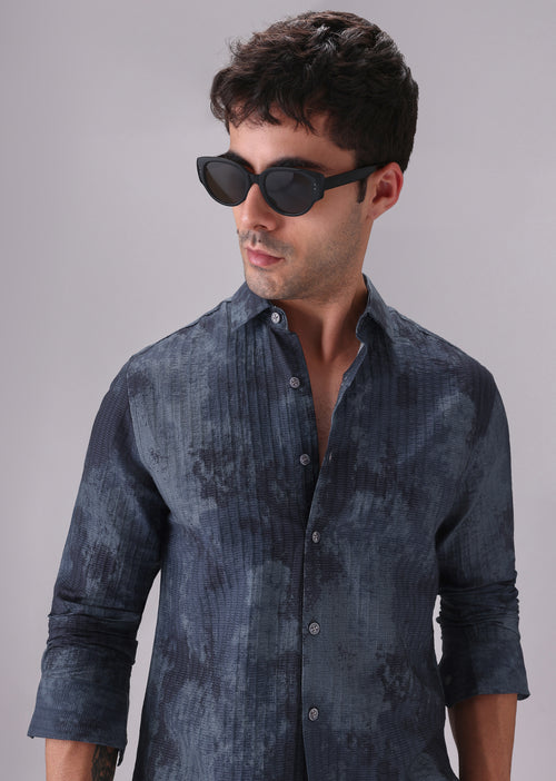 Paralleled Line Blue Printed Shirt