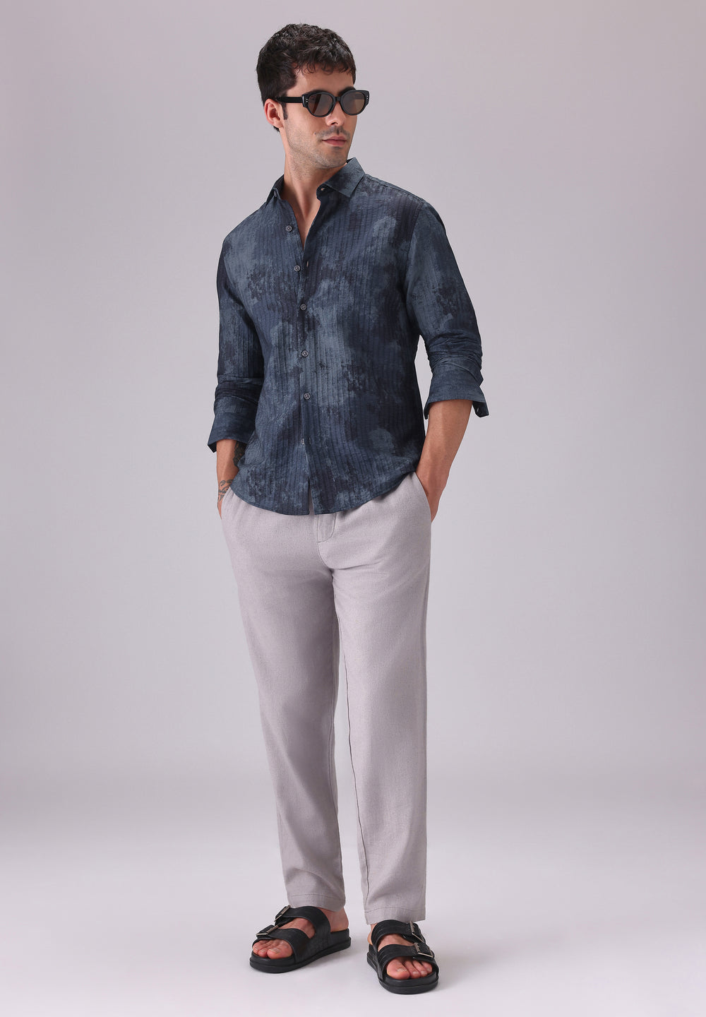 Paralleled Line Blue Printed Shirt