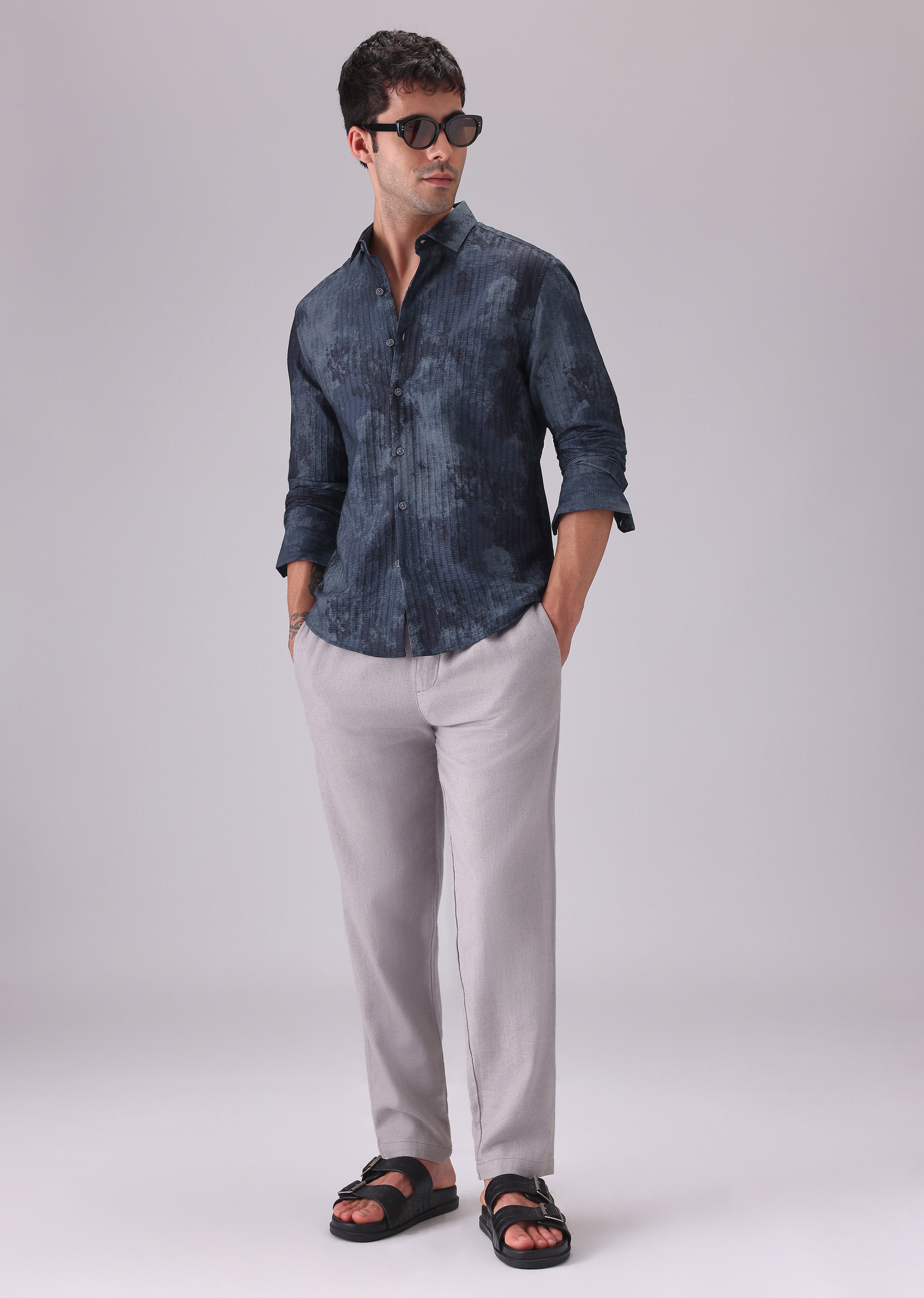 Paralleled Line Blue Printed Shirt