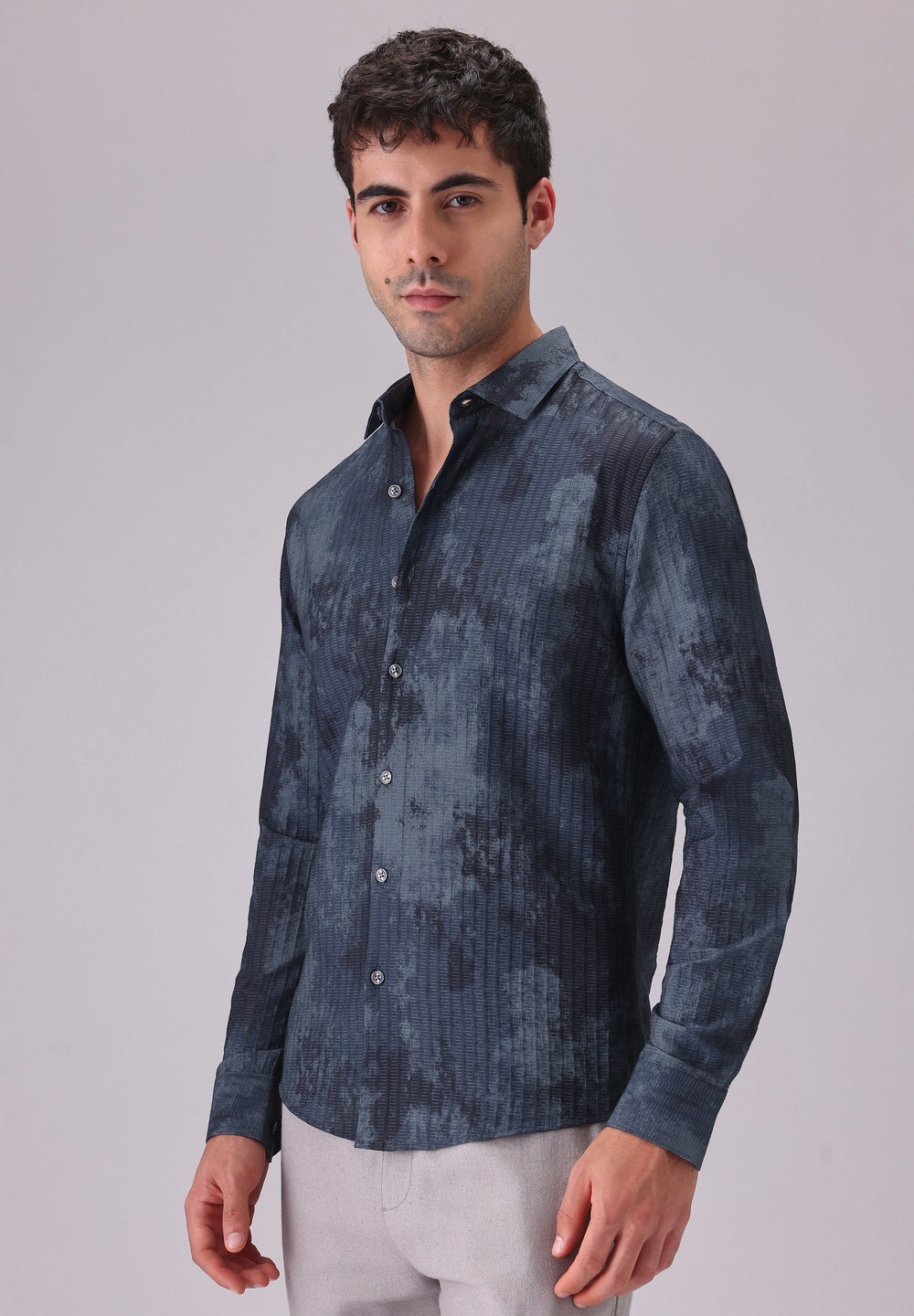 Paralleled Line Blue Printed Shirt