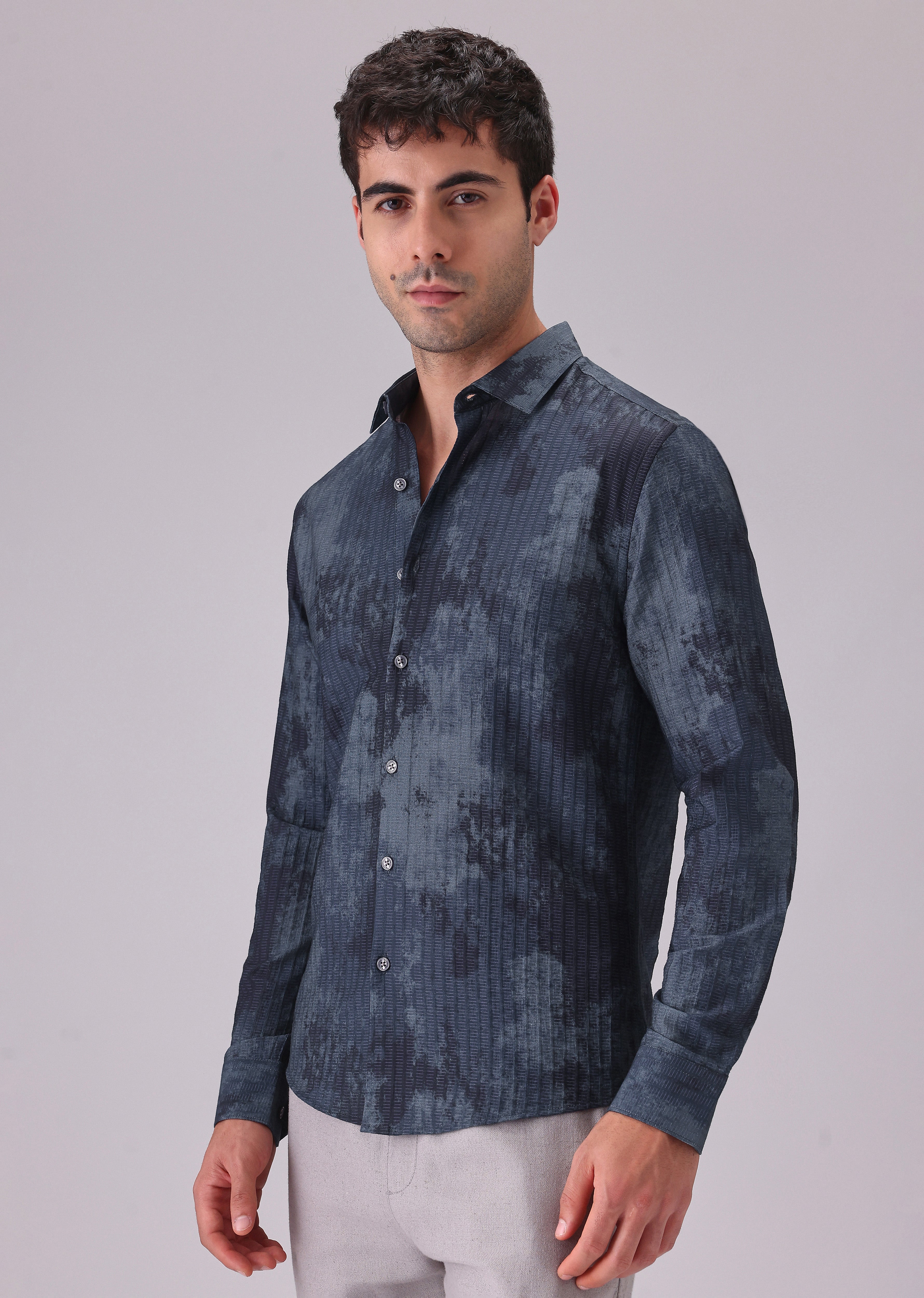 Paralleled Line Blue Printed Shirt