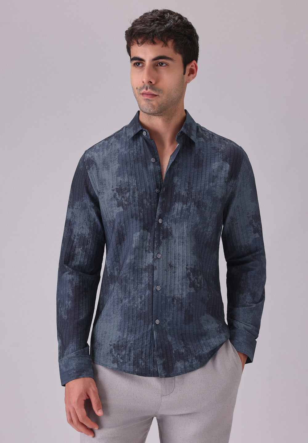 Paralleled Line Blue Printed Shirt